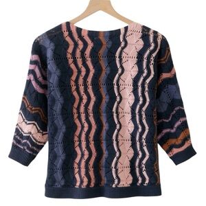 Garnet Hill Boxy Striped Pointelle Sweater Size Medium Linen‎ Organic Cotton